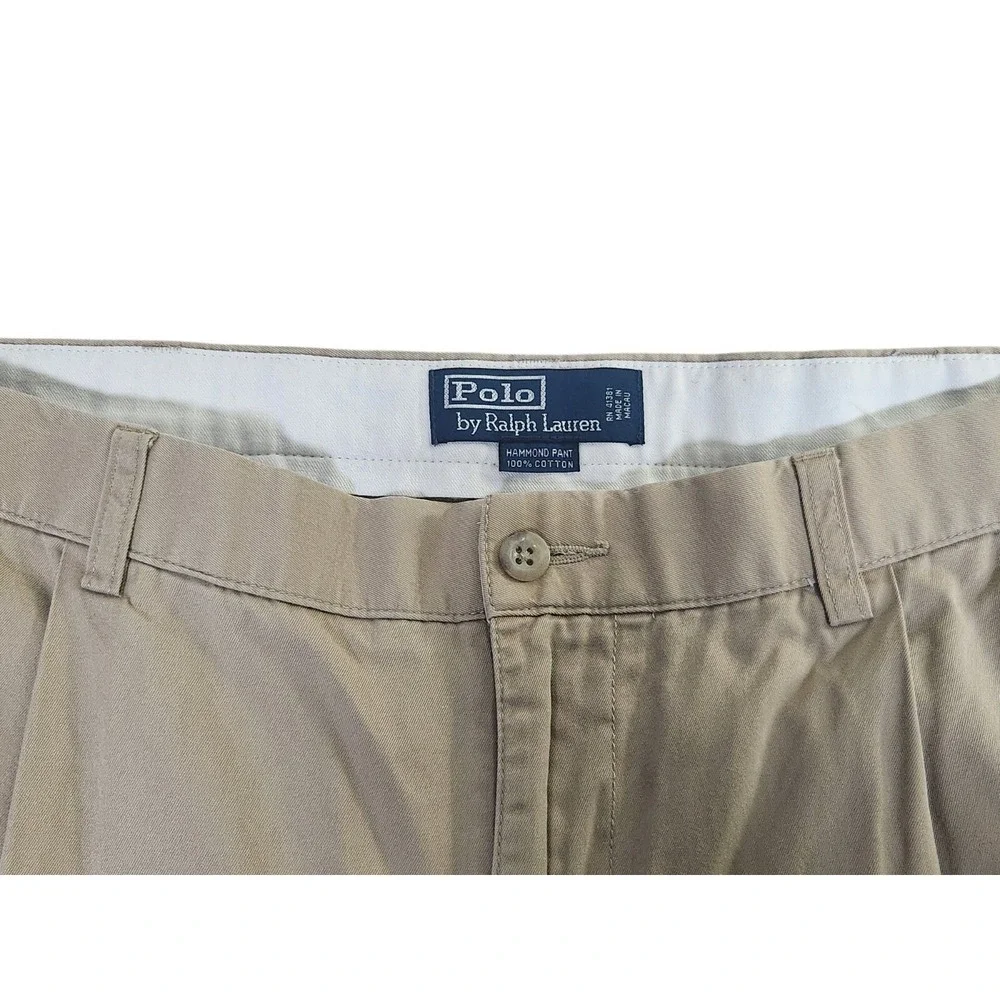 Vtg Polo Ralph Lauren Hammond Pants Men's 36x32* Beige Straight Pleated Cuffed
